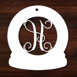 Snowglobe Monogram Chirstmas Gift Tag Ornament 3 Inch H Letter | High Gloss White or Wood Board | Wall Hanging Alphabets | Wood Letter