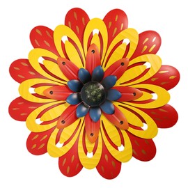 Metal Flowers Wall Decor Indoor Outdoor Metal Wall Art for Home Farmhouse Living Room Bedroom Bathroom Garden Decorations - Red & Yellow
