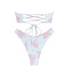 ZAFUL Women's Strapless Bikini Tiny Floral Print Ruched Bow Lace