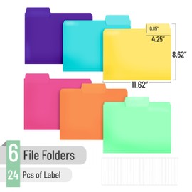 Mr. Pen- Poly File Folders, 1/3 Cut Tab, 6 Pack, Assorted Colors, Letter Size, Colored Letter File Folders for Office Supplies
