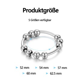 T TAKONE Pack of 5 Anti-Stress Ring - Stress Ring with Colourful Beads, Efficient Relief of Anxiety and Anti-Stress Ring, Ideal as an Anxiety Ring for Girls and Women, Stainless Steel, /