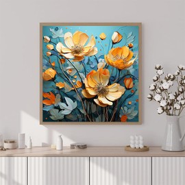 Artunion Framed Paint by Numbers Kit for Adults Beginners & Kids Ages 8-12,Yellow Flower Paint by Number with Frame,Floral Abstract Paint by Numbers Kit on Canvas 10 * 10 Inch Without Easel