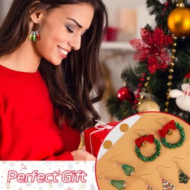 Christmas Earrings Gifts for Women Stocking Stuffers Christmas Jewelry Christmas Gifts Holiday Earrings Bow Christmas Tree Santa Claus Snowflake Reindeer Earrings for Christmas Gifts 2024