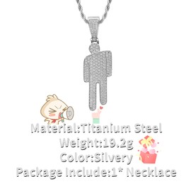 GAUEIOUR Villain Necklace,Hip Hop Bad Guy Villain Necklace,Full Diamond Titanium Steel Round Head Bad Couple Necklace,Skew Head Necklaces(Silvery)