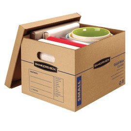 Bankers Box Small Classic Moving Box 10 Pack, Reinforced Handles, Tape-Free Assembly, Box with Lid, 15-in x 12-in x 10-in (7714203)