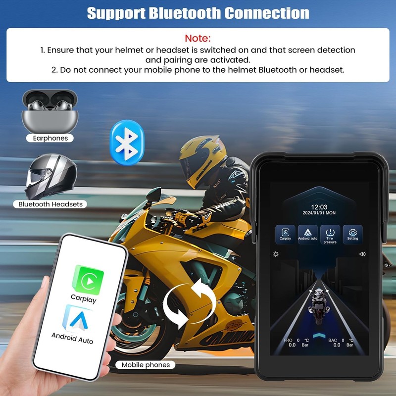 Motorcycle Carplay Screen GPS Navigation System with Wireless Carplay and