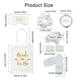 XFSRG Hochzeitsdeko Brautaccessoires Set Exklusives Bride To Be Set mit Tasche Schlafmaske Haargummi Spiegel Stirnband Armbändern und Hausschuhen Junggesellenabschied Frauen