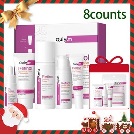 Retinol Skin Care Kit, 8 Counts/set Facial Cleanser & Toner & Serum & Eye Cream & Face Cream, Moisturizing Skin Care Kit for Women, Christmas Gift - Color: Hot Pink, Specification: one-size