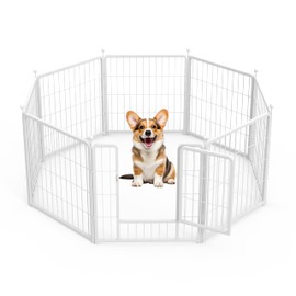 HealSmart Dog Playpen 24 Inch 8 Panels, Heavy Duty Metal Portable Pet Playpen Indoor Outdoor for Camping, Yard, RV, Garden Fence, Privacy Patio, White