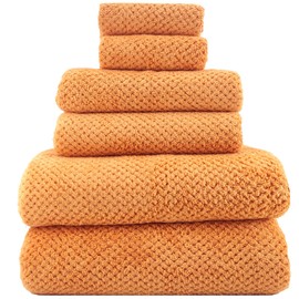 YTYC Towels,29x59 Inch Extra Large Bath Towels Set of 6 Quick Dry Super Soft Microfiber Towels for Bathroom 2 Bath Towels 2 Hand Towels 2 Washcloth Towels 80% Polyester (Orange,6 Piece)