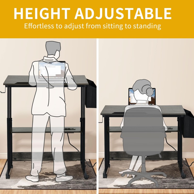 DWVO Height Adjustable Drawing Desk with Charging Station & Wheels,