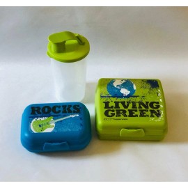 Tupperware Eco Kids 3 Pc Lunch Set Green Blue New