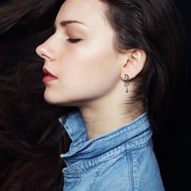 OHAYOO Star Earrings 925 Sterling Silver Crescent Moon Star Stud Earrings with Sparkling CZ Moon Star Tassel Earrings-(Black Gold Plated)