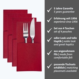 Westmark Cozy Cutlery Bags - Set of 4 Cutlery Holders Elegant Cutlery Covers Table Decoration Ideal for Dining Table Home or Catering - Polyester Red