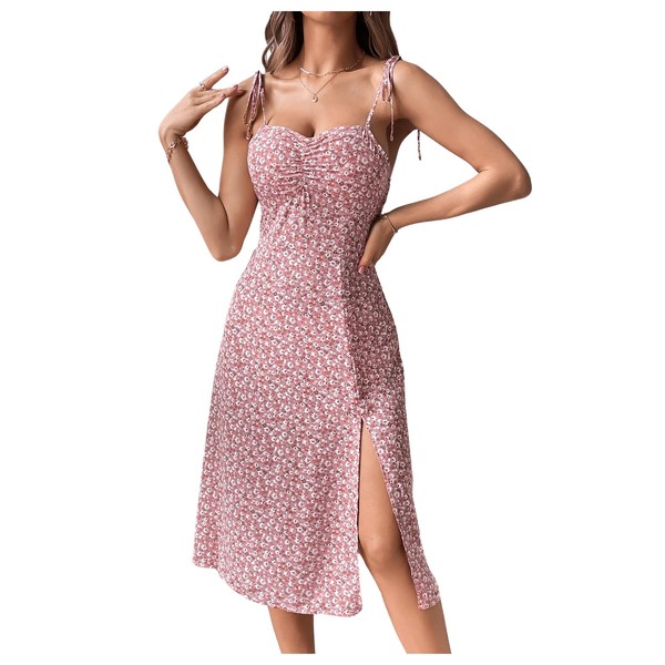 Floerns Women's Floral Print Tie Shoulder Split Hem Shirred Cami