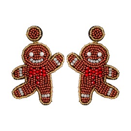 Christmas Earrings for Women - Christmas Beaded Earrings, Hypoallergenic Christmas Gingerbread Man Drop Dangle Earrings Holiday Jewelry for Women Gift