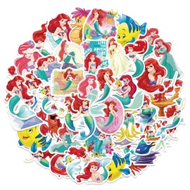 50Pcs Cartoon The Little Mermaid Stickers Gifts for Kids Girl Laptop, Cute Waterproof Vinyl Cartoon Movie Decal for Teen Water Bottle Bike Guitar Phone Skateboard Luggage