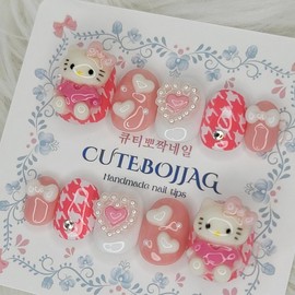 Hello Meow Handmade Nail Tips - Oval XL / 안녕야옹 수제네일팁 - 오벌XL