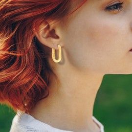 Charmsy 925 Sterling Silver Rectangle Hoop Earrings for Women | 18K Gold-Plated Hoops Earring | Size 23mm