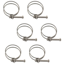 (6 Pieces) 52-57mm Double Wire Hose Clamp Pipe Tube Clamps 304 Stainless Steel Hose Clips