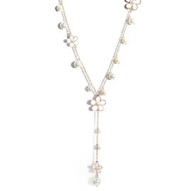 EIHI Long flower chains, fashion jewellery chain, long, pearl necklace, long, fashion jewellery, pearl necklaces and pendants for women, birthday gifts, White-and-purple