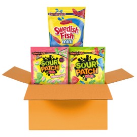 SOUR PATCH KIDS Original, SOUR PATCH KIDS Watermelon, and SWEDISH FISH Mini Soft & Chewy Candy Variety Pack, Family Size, Bulk Candy, 3-1.8 lb Bags