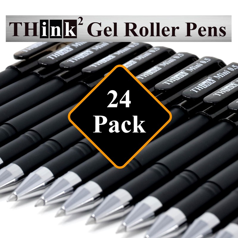 THINK2MASTER [24 Pens - Black Ink Think2 0.5mm Pocketable Mini