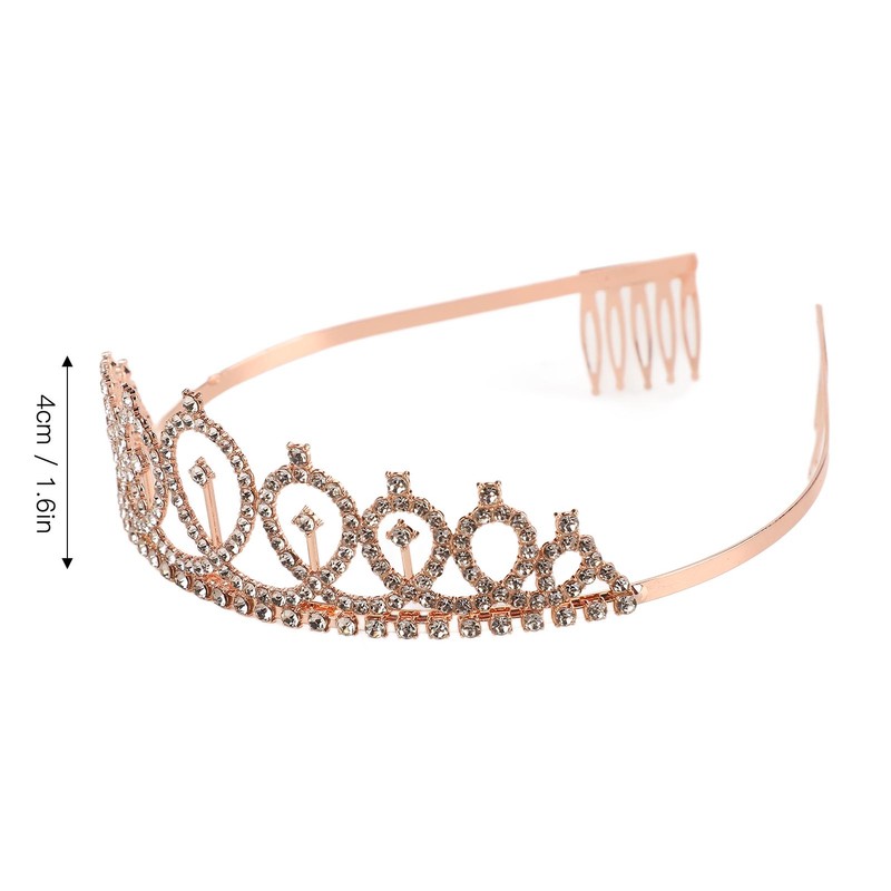 2 Sets Bridal Sash Rhinestone Tiara Kit Shiny Rose Gold