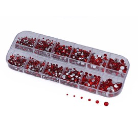 Over 2100 Pieces Red Ruby Lt Siam Flat Back Glass Rhinestones Crystals for Nail Art Kit 6 Sizes (1.4mm - 4.8mm)