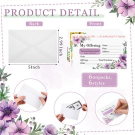 Tenare 600 Count Small Offering Envelopes for Church 2.99 x 5 Inch Tithe and Offering Envelopes Coin Donations Checks Cash Money Thank You Church Gift for Religious Baptism Occasions,6 Style