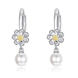 Daisy Earrings Sterling Silver Daisy Cultured Pearl Earrings Daisy Jewellery Christmas Gifts for Women Girls