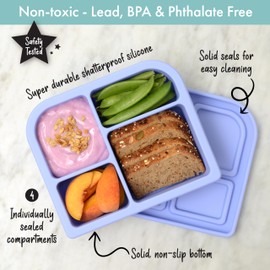 PrimaStella Snacktainer Silicone Bento Box - Leak-Proof Lunch Box for Kids and Adults (Periwinkle Purple)
