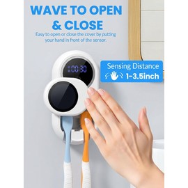 WONICO Toothbrush Holders for Bathroom, Smart Toothbrush Holder Tooth Brush Wall-Mounted Cleaner Organizer Auto-Inductive Cover Fits Most Electric, Manual, Kids’ Toothbrushes - White