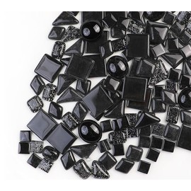 200 g Crystal Mosaic Glass Tiles, Irregular Colourful Small Mosaic Stones Glass Pieces for Crafts, Home Decoration (Black)