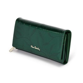 Pierre Cardin 06 Italy 106, Large Women's Purse, Rectangular, 2 Coin Compartments, 2 Separate Compartments for Banknotes, 9 Card Slots, Closed Clip, Natural Leather, Green, Green