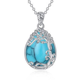 YAFEINI Tree of Life Necklace Moonstone Pendant Necklace 925 Sterling Silver Tree of Life Necklace Tree Life Jewellery Gift for Women Girls Mum, Sterling Silver, Turquoise