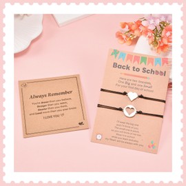 MANVEN Back to School Gift Mother Daughter Bracelet First Day of School Gift Mommy and Me Matching Heart Bracelet Charm Wish Bracelets Jewelry Set for Girls Boys Son Granddaughter Black