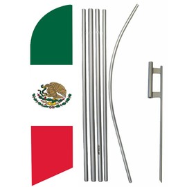 Mexico Mexican Country 2.5'x11.5' Advertising Super Knit Polyester Swooper Feather Super Flag With 16' Aluminum Swooper Flag Pole Kit & Ground Spike