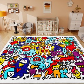 AKASISRUG Soft Graffiti Kids Rug Cozy Faux Cashmere Colorful 59"x39.4" Children's Play Mat Play Rug Cartoon Design Safe & Eco-Friendly Perfect for Bedroom Playroom Living Room