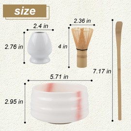 4 pcs Matcha Tea Set, Bamboo Matcha Whisk Set with Ceramic Bowl, Matcha Whisk, White Whisk Holder, Traditional Scoop for Japanese Matcha Tea Ceremony(Kiln Glaze-Pink)
