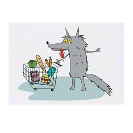 'Hungry Wolf Goes To The Supermarket' Temporary Tattoo - Water Resistant, Skin-Safe, Non-Toxic Transfer (TO00075411)