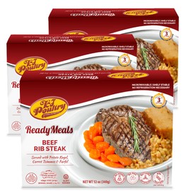 KJ Poultry Kosher Ready Meals - Beef Rib Steak & Kugel, MRE Meat Meals Ready to Eat, Shabbos Food (3 Pack) Prepared Entree Fully Cooked, Shelf Stable Microwave Dinner Travel Military Camping Survival