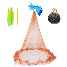 Gefischtter Saltwater Fishing Cast Net, Hand Throw Fishing Cast Net with Eco-Friendly Rubber Sinker 1/2 Inches Mesh for Saltwater Freshwater Size 4ft-12ft