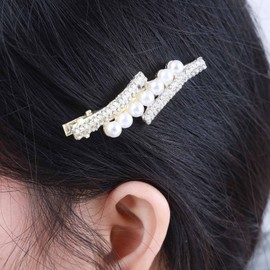 Inateannal Pearl Crystal Hair Clip Barrette Silver Rhinestone Hair Clip Clips CZ Sparkling Wedding Headwear Decorative Hair Clip Pearl Bridal Hair Accessories for Women and Girls Gifts