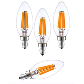 SleekLighting 6-Watt E12 LED Filament UL and Energy Star listed Candelabra Light Bulb - Dimmable (60W Incandescent Replacement) - Warm White 2700K Decorative Clear Chandelier Bulb - E12 Base 4pack