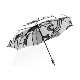 Poeticcity Tribal Geometric African Cats Black White Unisex Manual Folding Rain Umbrella, Foldable Durable Sun Parasol, Collapsible Compact Windproof Portable Umbrellas for Travel