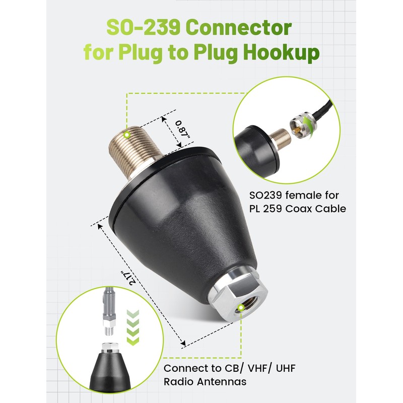 Anina Gum Drop CB Antenna Stud - 3/8''x24 Thread SO-239