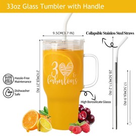 30th Birthday Gifts for Her, Fabulous 30 Year Old Birthday Gifts for Women, Unique 1984 Happy Birthday Gifts For Best Friends Female Wife Daughter Sister Girlfriend Coworker - Large 33oz Glass Tumbler