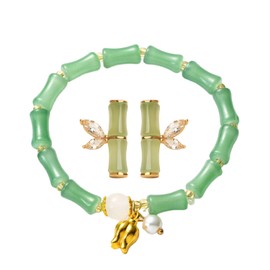 Jade Bracelet Earrings for Women Jade Green Earrings Bamboo Earrings Dainty Chinese Style Earrings Bamboo Stud Earrings Gifts for Girls