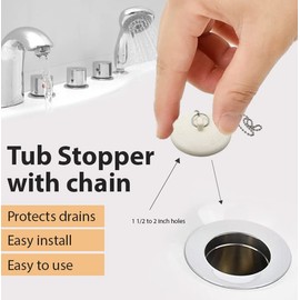 Gadgetime USA - Tub Stopper with Chain - Rubber Drain Cover - for Kitchen, Bathtub, Shower, Sink & Laundry for 1 1/2 inch to 2 inch